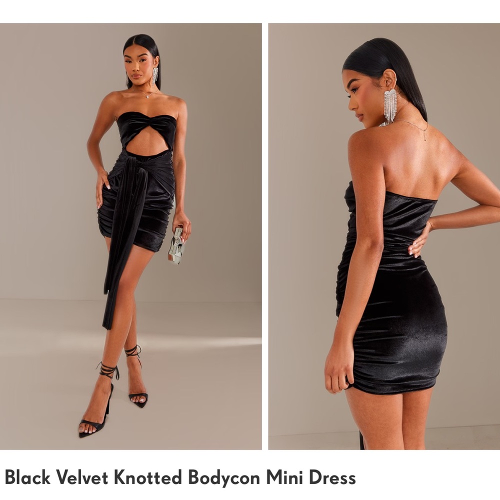 PLT Black Velvet Knotted Bodycon Mini Dress